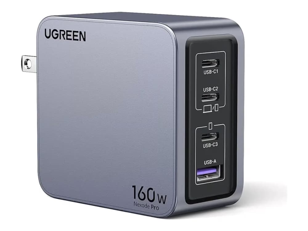 Ugreen Nexode Pro 160 W GaN-laturi USB-C-kaapelilla, sisäkäyttöinen, AC, musta, harmaa