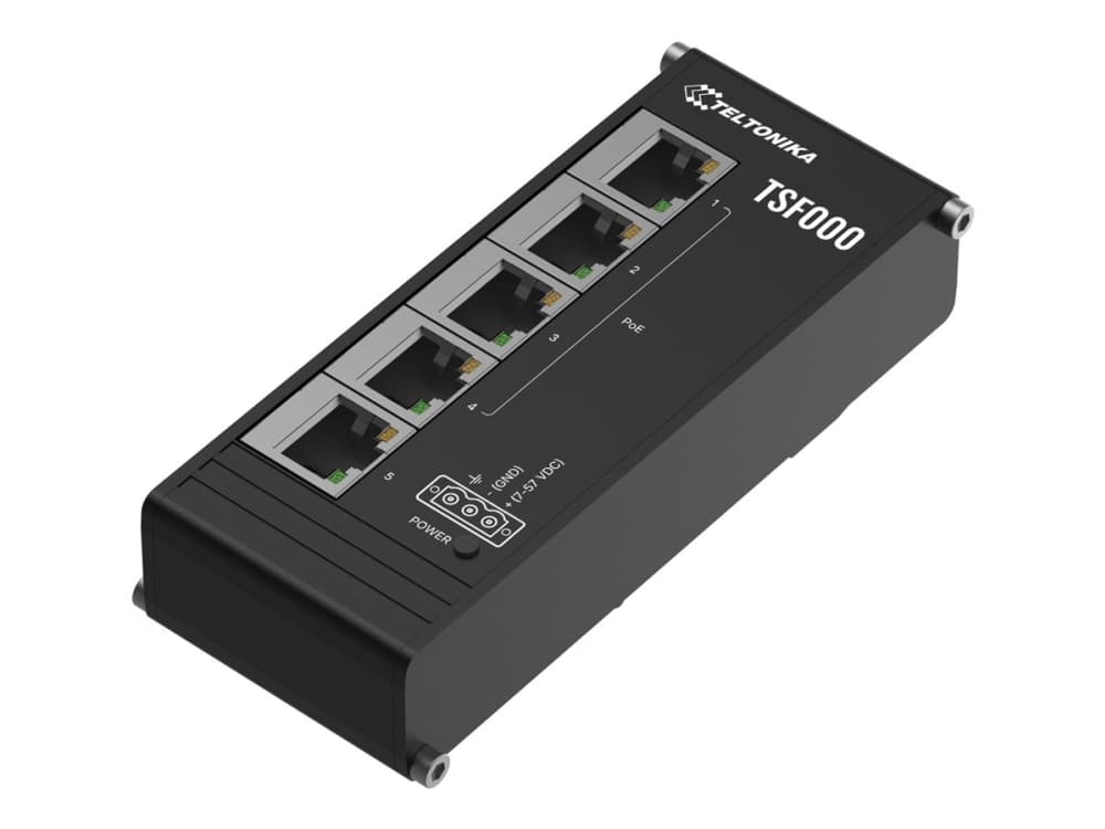 Teltonika TSF000 - Kytkin - hallitsematon - 5 x 10/100 (4 PoE+) - DIN-kiskoon asennettava - PoE+ (120 W)