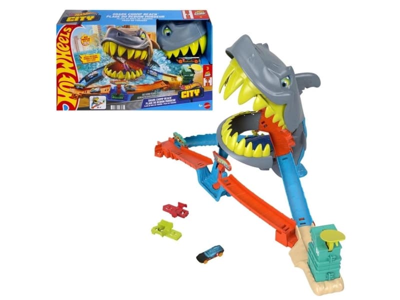 Hot Wheels City Shark Chomp Beach, Ajoneuvo ja ratasetti, 4 vuosi/vuosia, Muovi, Monivärinen