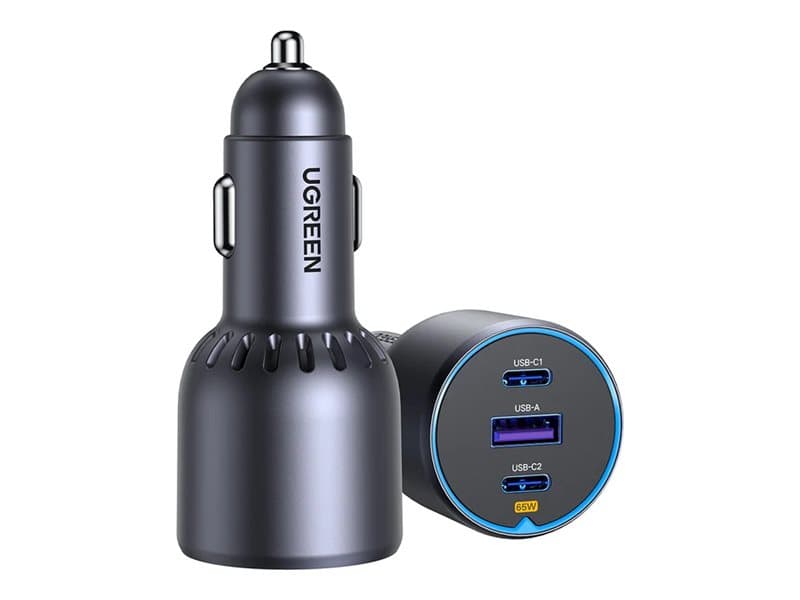 Ugreen EC703 autolaturi, USB + 2x USB-C, 75W (musta)