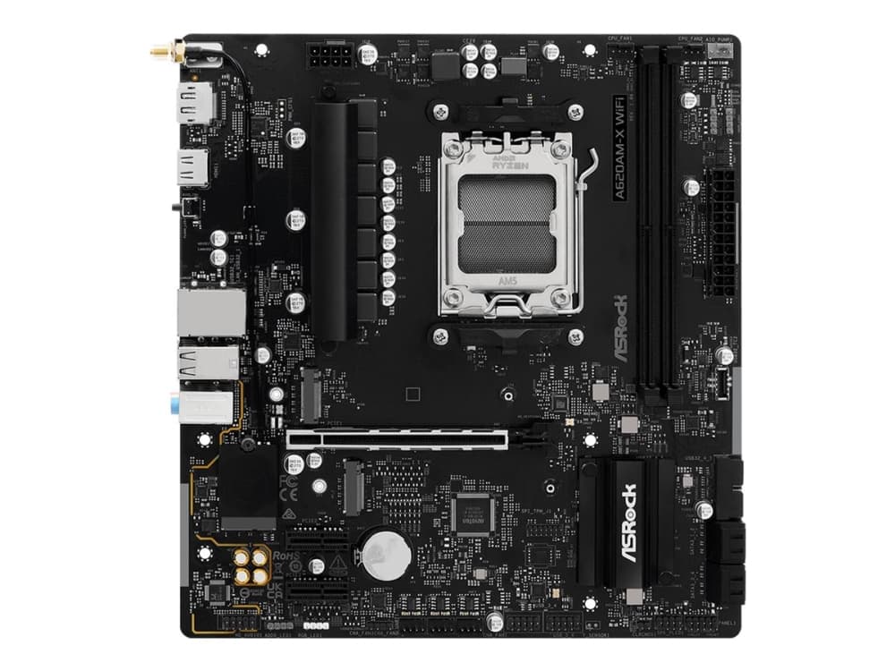 ASRock A620AM-X WIFI - Emolevy - micro ATX - Socket AM5 - AMD A620A piirisarja - USB 3.2 Gen 1, USB-C 3.2 Gen 1 - 2.5 Gigabit LAN, Wi-Fi, Bluetooth - sisäinen grafiikka (CPU tarvitaan) - HD Audio (8 kanavaa)