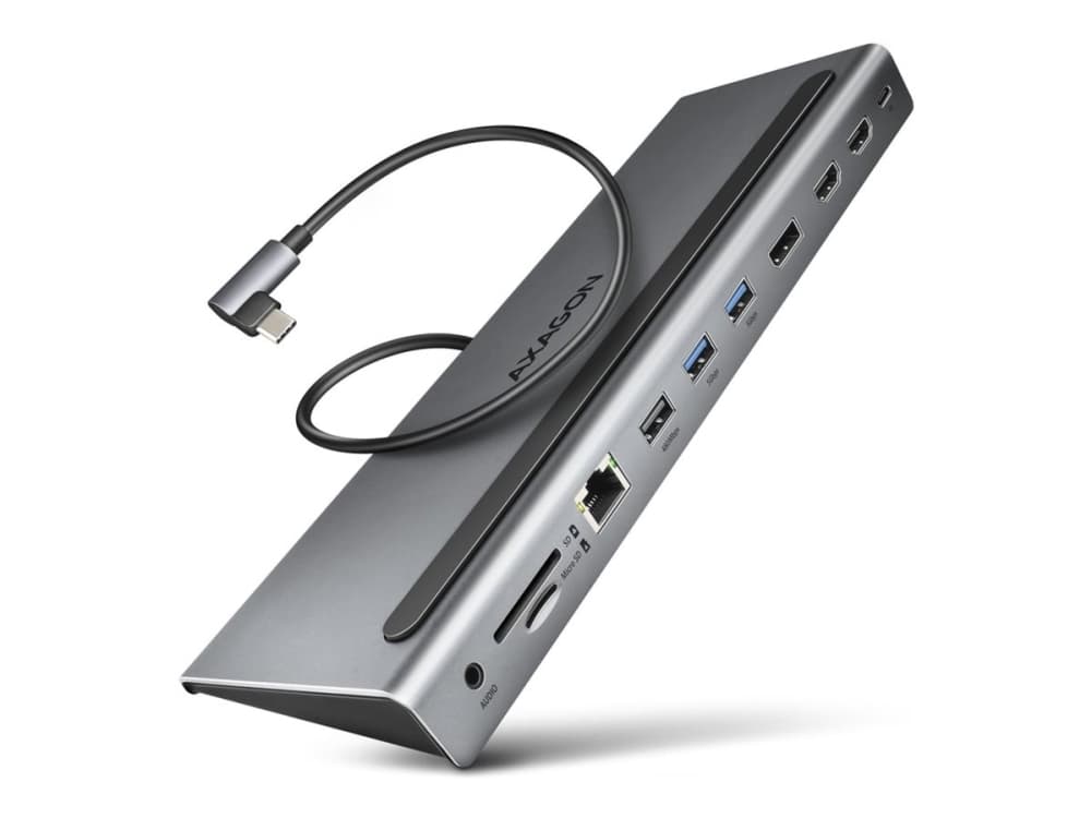 AXAGON HMC-4KX3 USB 5Gbps -keskitin, 3x USB-A, 2x HDMI + DP + GLAN + SD/microSD + audio, PD 100W
