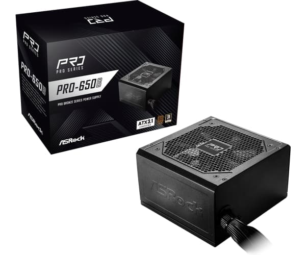 Asrock PRO-650B, 650 W, 100 - 240 V, 50/60 Hz, 10 - 5 A, 54,1 A, Ylivirta, Oikosulku, Ylijännite, Alijännite, Ylikuumeneminen, Yliteho