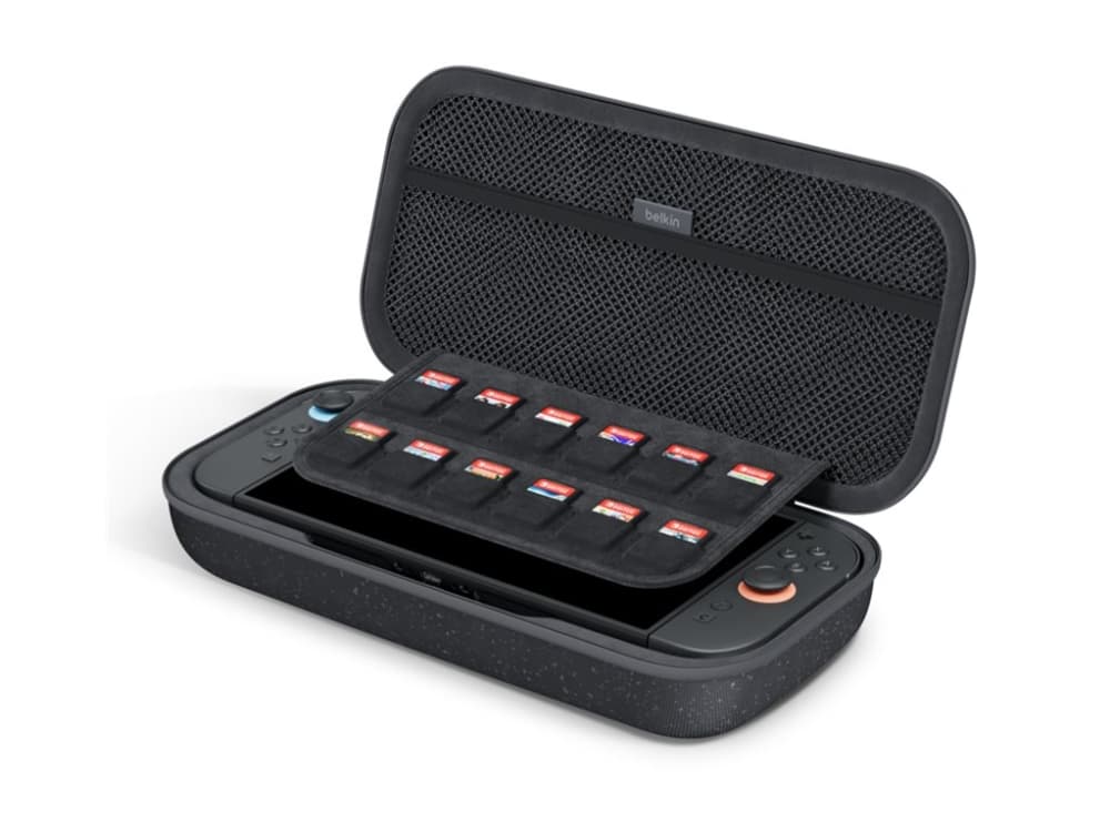Belkin ENA001hqCH-V2, Matkakotelo, Nintendo, Puuhiili, Verkko, Polyesteri, Sametti, Nintendo Switch, Nintendo Switch 2, Nintendo Switch OLED, Kestää hankausta, Vedenkestävä