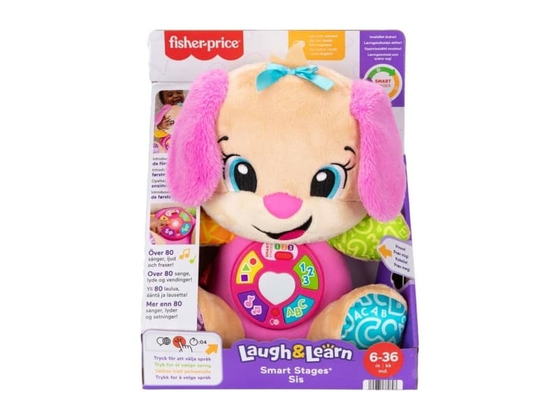 Fisher-Price Laugh & Learn Smart Stages Sis, Lelukoira, 0,5 vuosi/vuosia, Interaktiivinen, Tuottaa ääntä, AA, Sisältää paristot