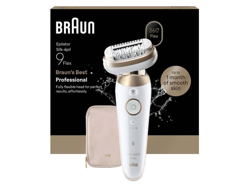 Epilator Silk·épil 9 Flex Wet & Dry, Långvarigt Slät Hud, 9-011 3D, Guld