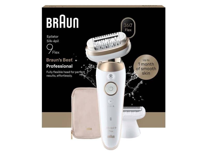 Epilator Silk·épil 9 Flex Wet & Dry, Långvarigt Slät Hud, 9-030 3D, Guld