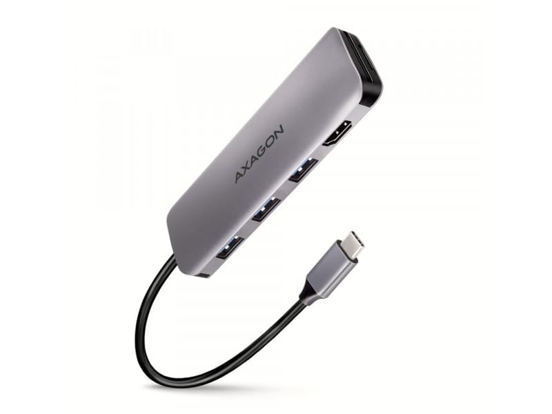 AXAGON HMC-HCR3A USB-keskitin, 3x USB-A + HDMI + SD/microSD, USB-C 3.2 Gen 1, 20 cm USB-C-kaapeli