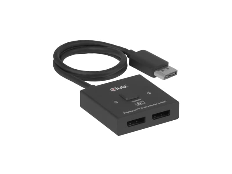 CLUB3D DisplayPort™ 2-in-1 kaksisuuntainen kytkin 8K, DisplayPort, 2x DisplayPort, musta, 8K Ultra HD, 60 Hz, 55 mm