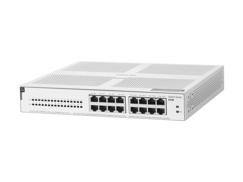 HPE Aruba Instant On 1430 16G Class4 PoE 124W -kytkin - kytkin - valvomaton - 16 x 10/100/1000 (PoE Class 4) - pöytätietokone, telineasennettava, seinäasennettava - PoE (124 W) - BTO