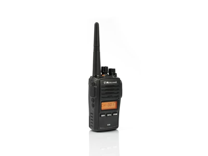 Midland G18 - PMR446, 8 kanavaa, 446.00625 - 446.09375 MHz, Litiumioni (Li-Ion), 240 g, 56 x 38 x 113 mm