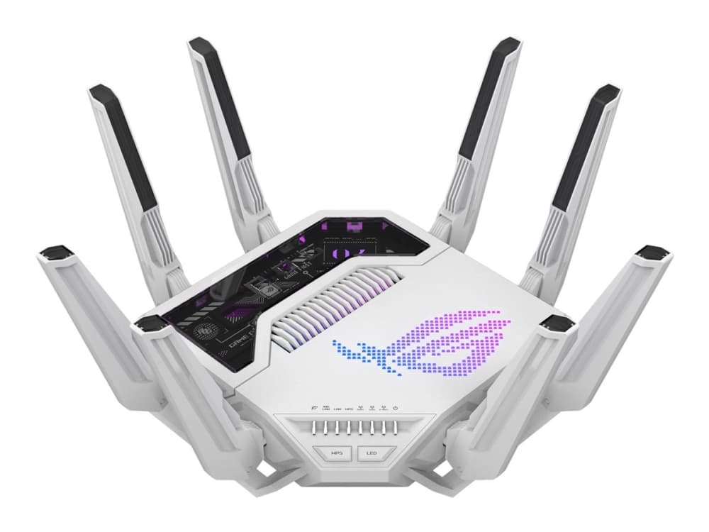 ASUS ROG Rapture GT-BE19000AI, Wi-Fi 7 (802.11be), Kolmikaista (2,4 GHz/5 GHz/6 GHz), Ethernet LAN, Valkoinen, Pöytäreititin