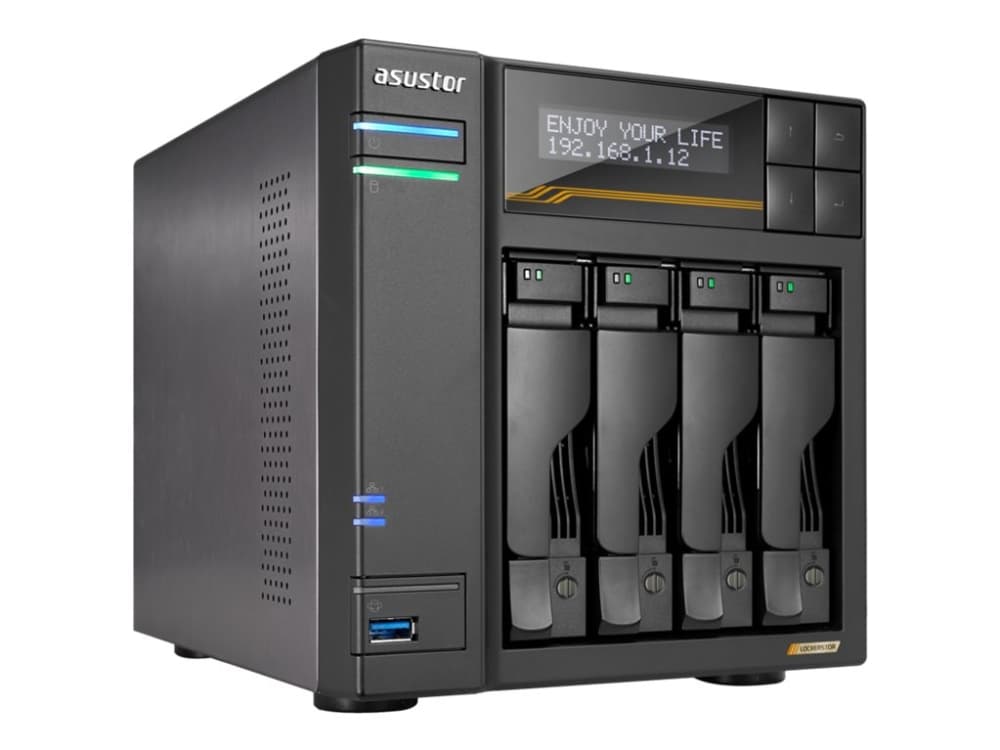 Asustor LOCKERSTOR 4 Gen3 AS6804T 4-väyläinen tiedostopalvelin, AMD Ryzen V3C14 Neljä ydintä 2,3 GHz, 16 G ECC DDR5, 4x M.2 PCIe (NVMe), 2x 10 GbE, 2x 5 GbE,