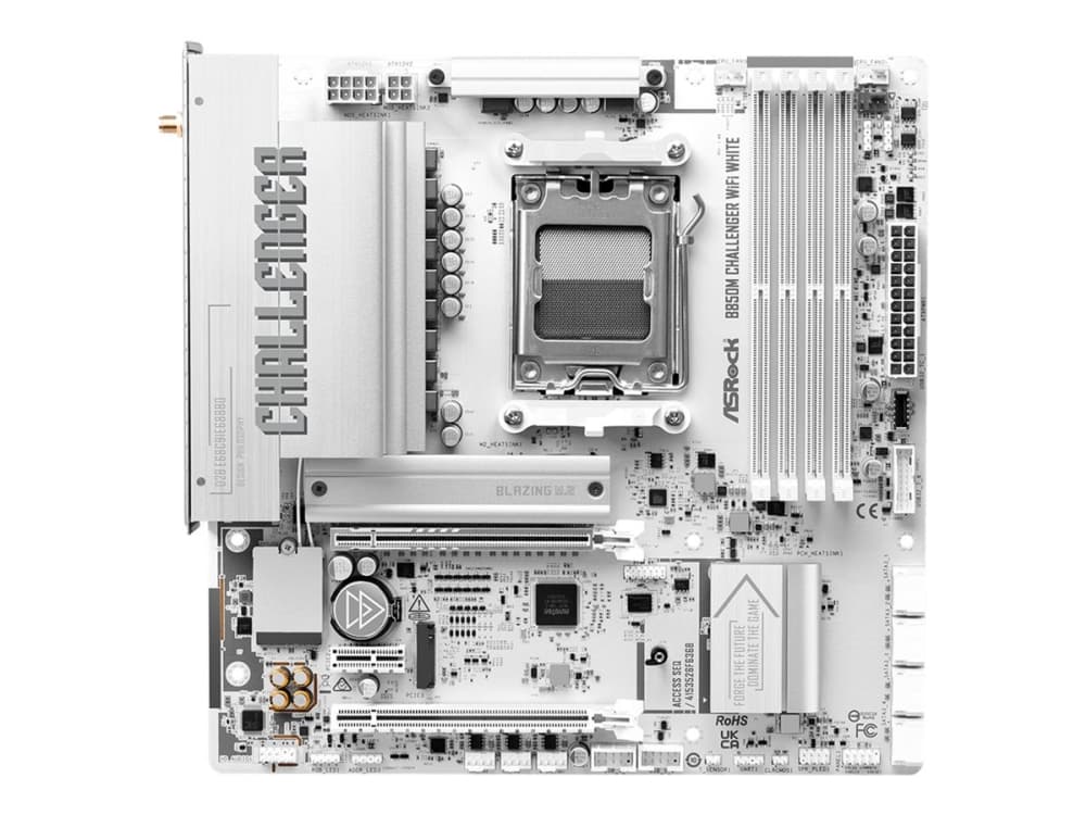 ASRock B850M Challenger WiFi White - Emolevy - micro ATX - Socket AM5 - AMD B850 Chipset - USB 3.2 Gen 1, USB-C 3.2 Gen 1 - 2.5 Gigabit LAN, Bluetooth, Wi-Fi 7 - sisäinen grafiikka (CPU tarvitaan) - HD Audio (8-kanavainen)