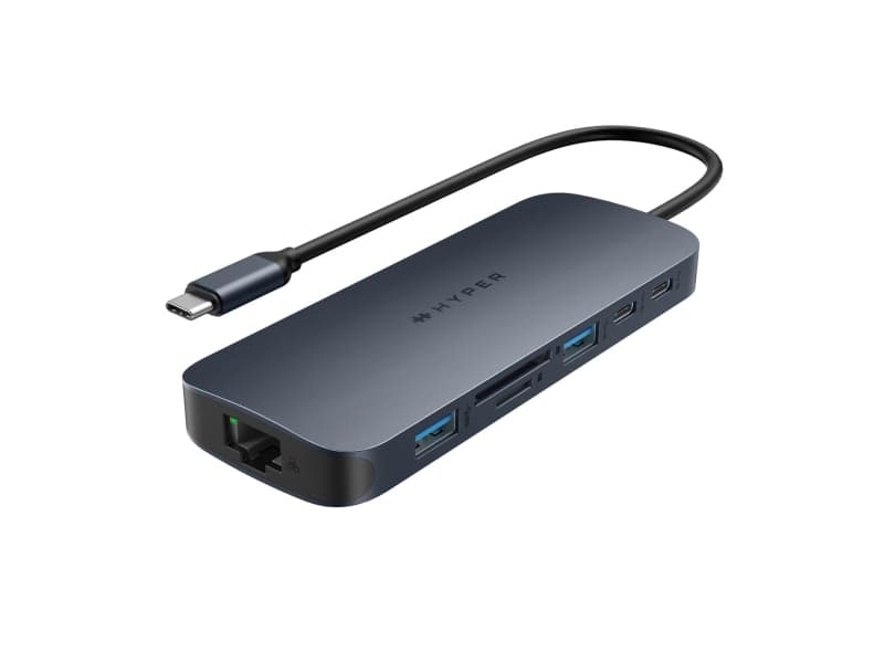 Hyper HyperDrive EcoSmart Gen.2 Dual HDMI Universal USB-C 11-in-1 -keskitin 140 W PD3.1 Power Pass-thru -virransyöttölaitteella varustettuna
