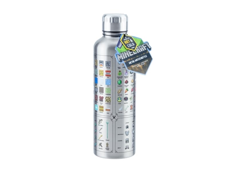 Paladone Minecraft Metal Water Bottle, 500 ml, Päivittäinen käyttö, Ruostumaton teräs, Ruostumaton teräs, Ruuvinkanta, Ruostumaton teräs