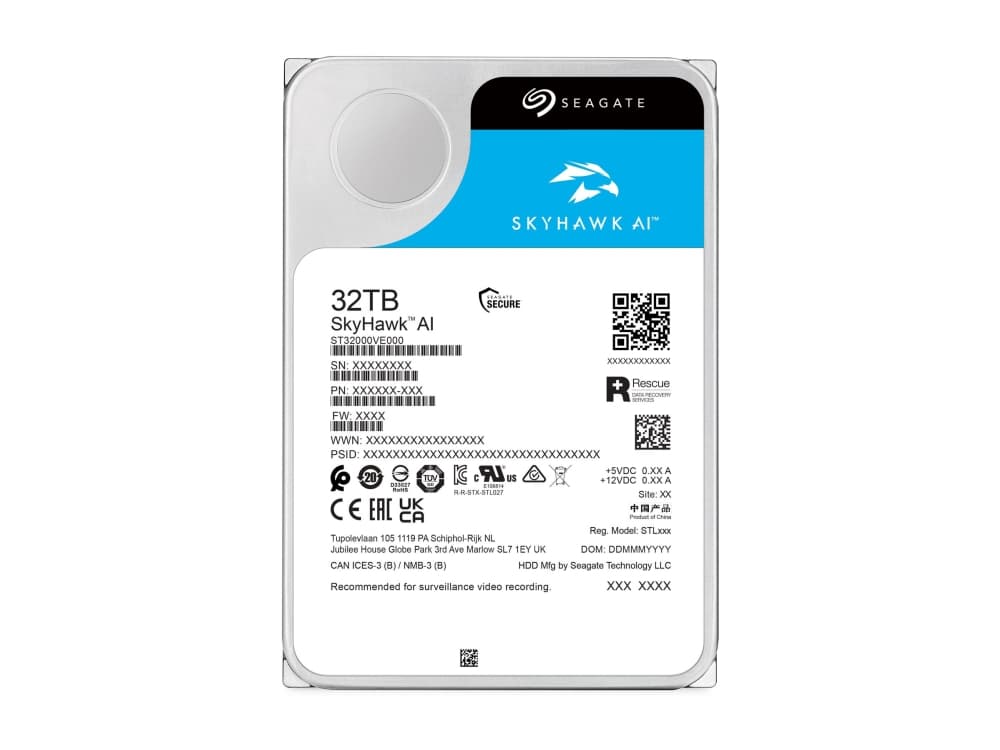 Seagate SkyHawk AI - Kiintolevy - 32 TB - sisäinen - 3,5 - SATA 6Gb/s - puskuri: 512 MB - 3 vuoden Seagate Rescue Data Recovery -paketin kanssa