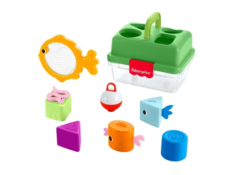 Fisher-Price Friendship Forest Sort & Store Tackle Box -vauvanlelu, jossa 6 palikkaa ja haavi, 0,5 vuosi/vuosia, Muovi, Monivärinen