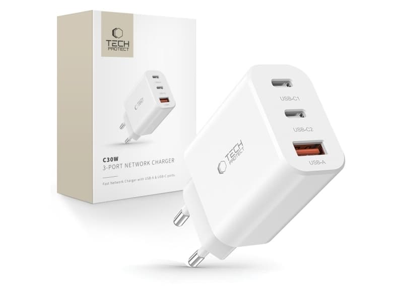 Ladowarka Tech-Protect TECH-PROTECT NC30W 3-PORT NETWORK CHARGER PD30W/QC3.0 WHITE