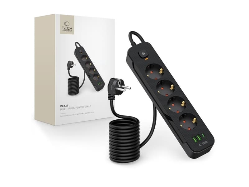 Listwa zasilajaca Tech-Protect TECH-PROTECT PCL4X3 POWER SOCKET LONG 2 USB & 1 TYPE-C & 4 SOCKET 200CM BLACK