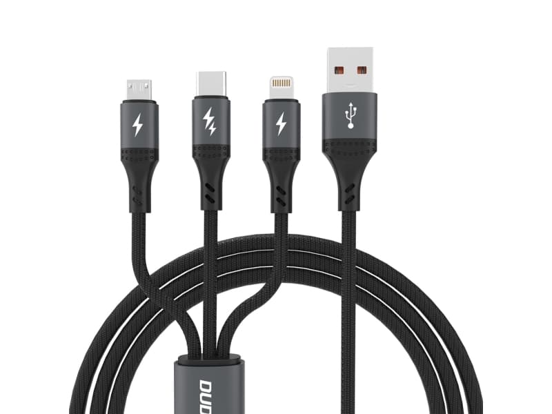 Dudao USB-A - USB-C + microUSB + Lightning 1,2 m USB-kaapeli Musta (6976625333486)