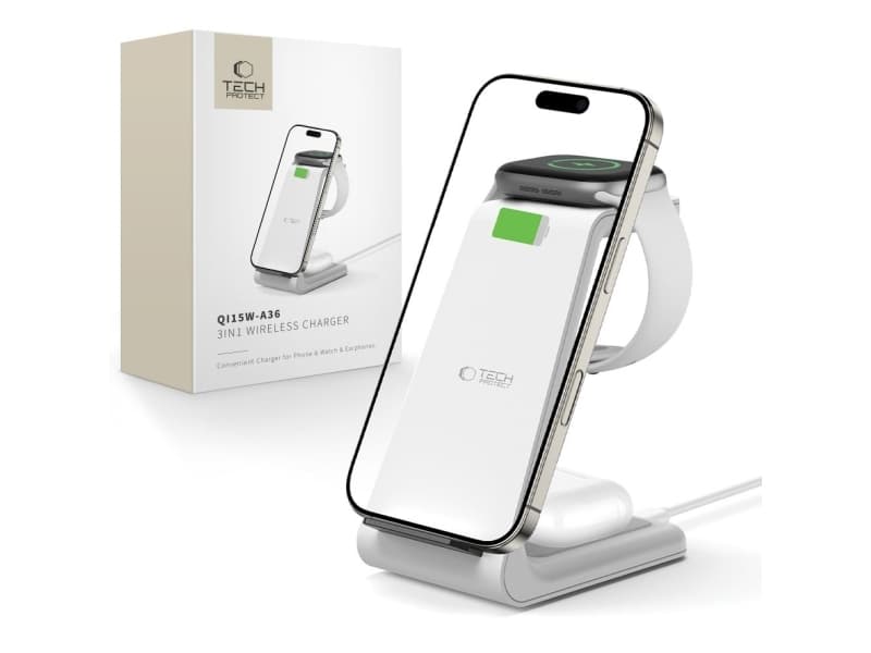 TECH-PROTECT QI15W-A36 3-i-1 trådladdare för Apple vit