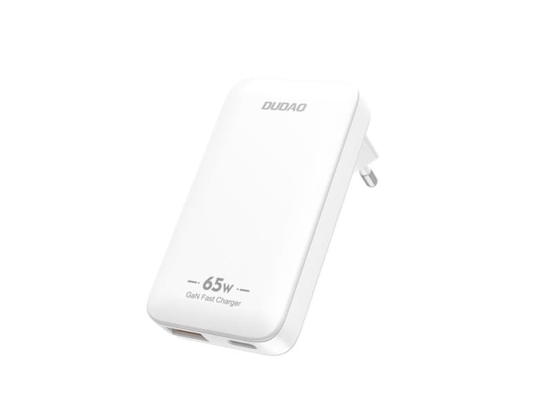 GaN Dudao A65Q 65W USB-A / USB-C PD ultraohut EU / US matkalaturi - valkoinen