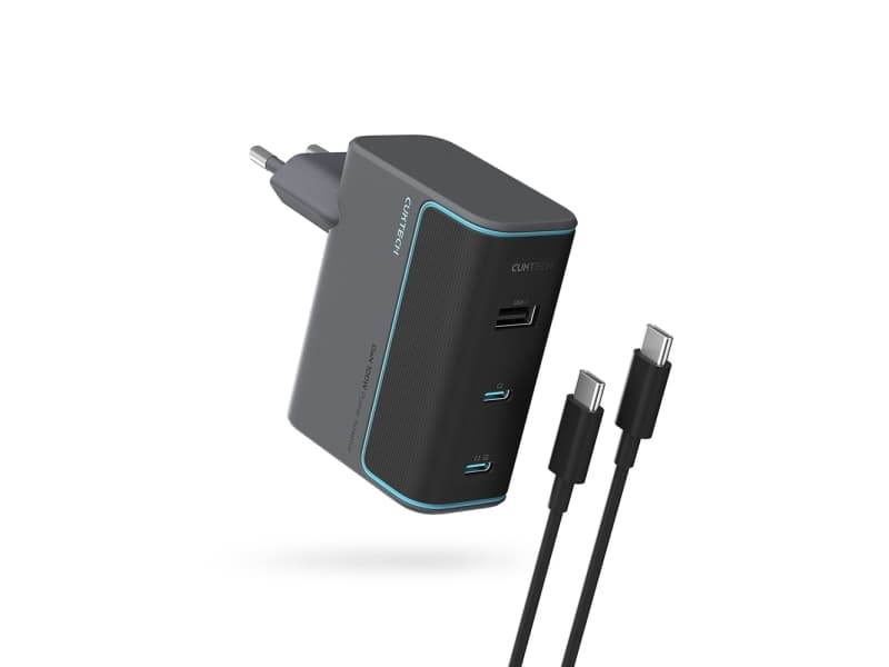 Cuktech CUKAD1003EUG GaN 100W verkkovirtalaturi 2 x USB-C 1 x USB-A USB-C-kaapelilla - harmaa