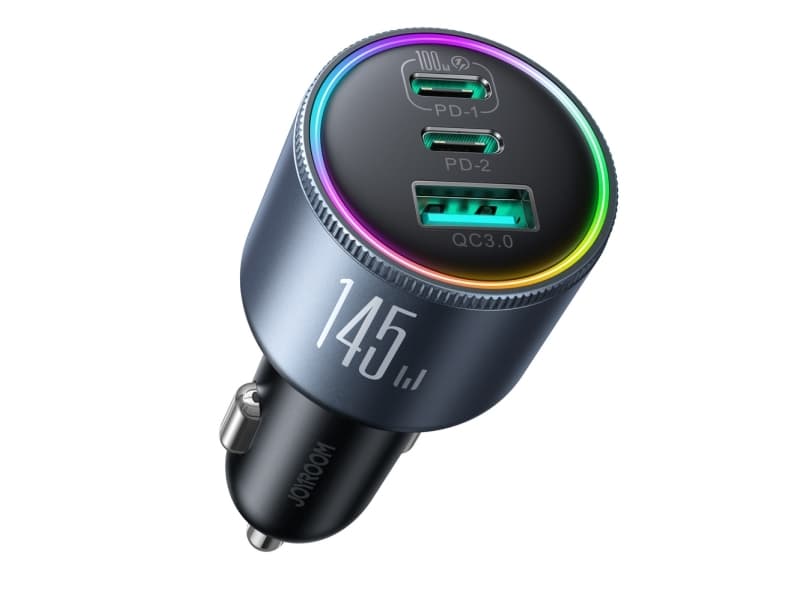 Joyroom autolaturi JR-CCN07 145W 2xUSB-C USB-A + 100W USB-C kaapeli - tummanharmaa