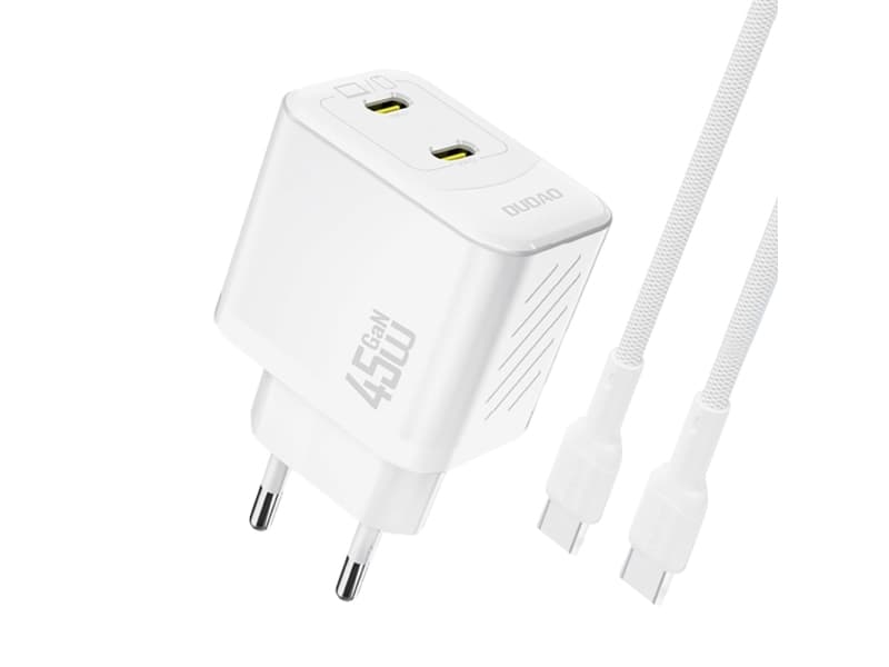 Dudao A28PCEU sovitin 45Watt 2xUSB-C (1m USB-C USB-C kaapeli mukana) Hvid