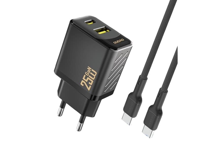 Dudao A26TCEU PD QC 25W GaN USB-A USB-C Wall Charger with USB-C Cable - Black