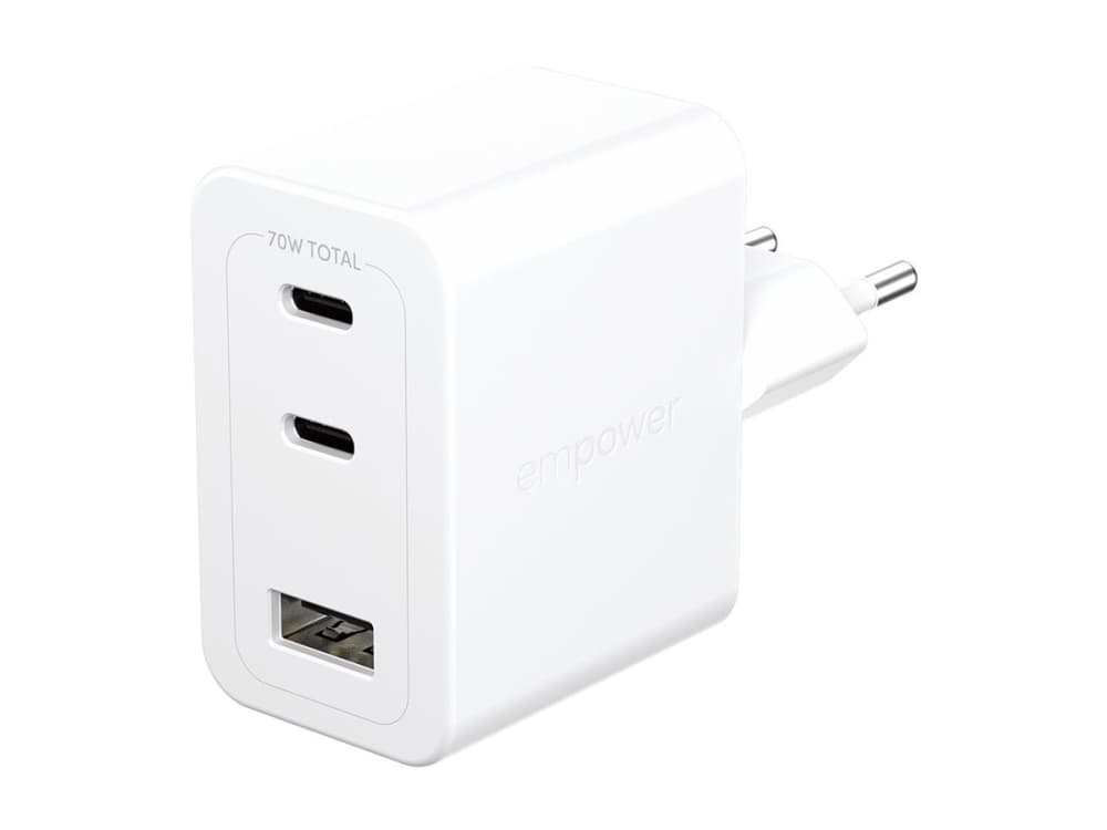 PanzerGlass empower™ by ® Turbo 70W Multiple Charger incl. 2 x USB-C + USB-A | EU Plug | Silver White, Sisätila, AC, Valkoinen