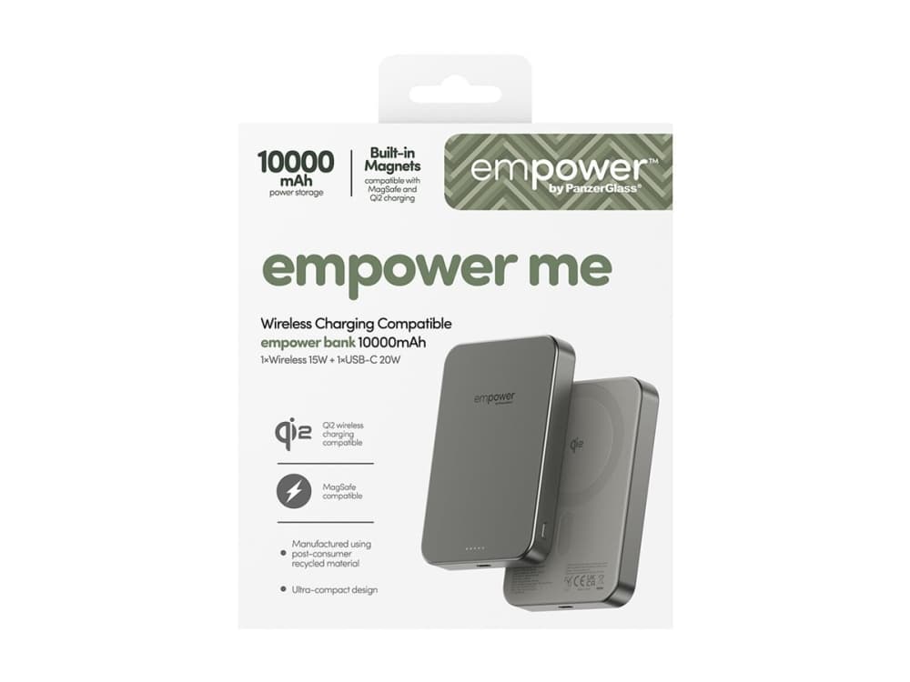 PanzerGlass empower™ by ® empower™ Bank | 10000mAh | Titanium, 10000 mAh, Langaton lataaminen, Titaani