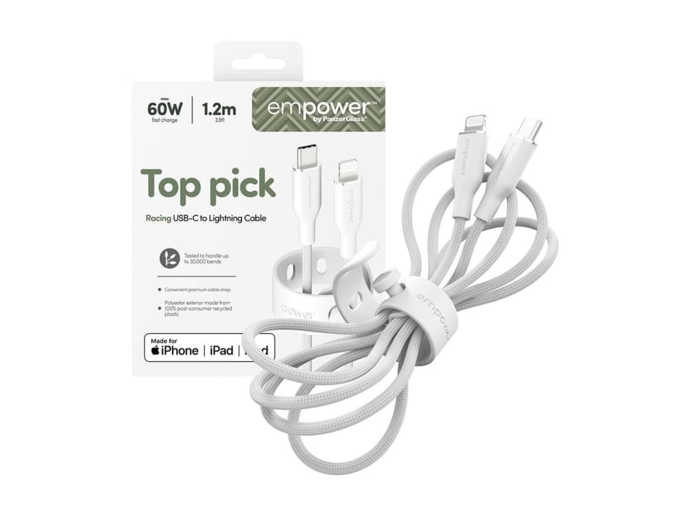 PanzerGlass empower™ by ® Racing 60W USB-C to Lightning Cable | USB 2.0 | 1.2M | Silver White, Valkoinen