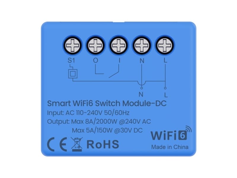 Viedais relejs Wi-Fi 6 230Vac 8A 30Vdc 5A ar sauso contact TUYA / Smart Life WSM20-DC (6976037363248)