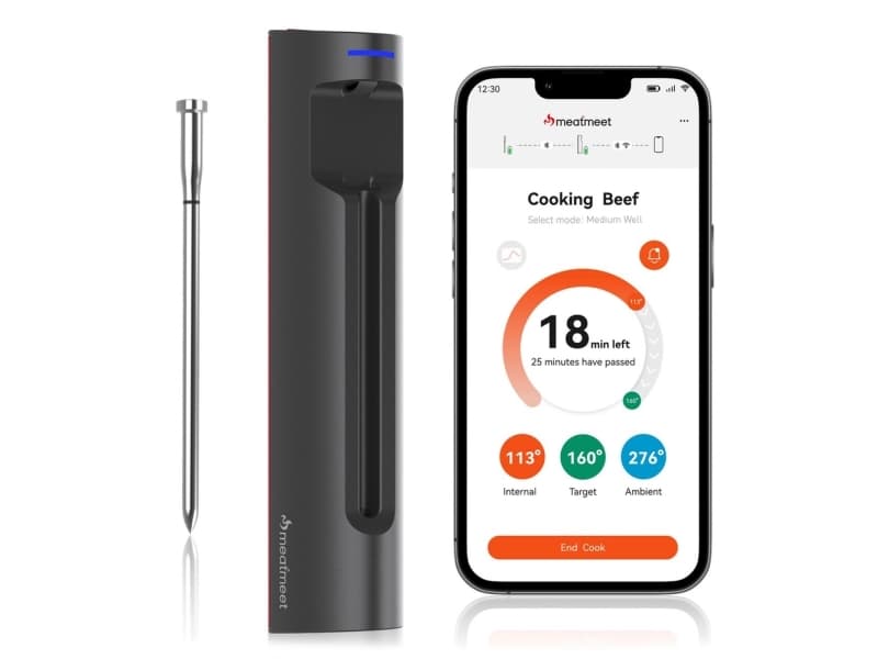 Retoo Meatmeet S Pro keittiön lämpömittari Bluetooth-sovelluksella savustusuuniin ja grilliin - harmaa