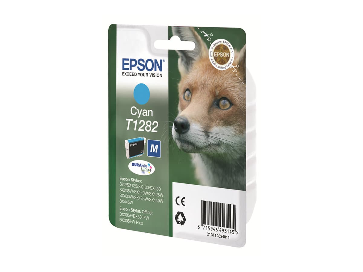 Epson Fox Yksittäispakkaus, syaani T1282 DURABrite Ultra -muste, Syaani, 3,5 ml, 1 kpl, 260 sivua