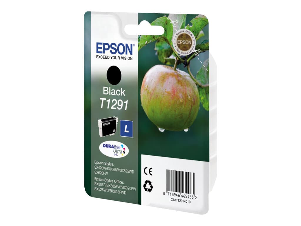Epson T1291 - L-koko - musta - alkuperäinen - läpipainopakkaus RF-hälytyksellä - mustekasetti - Stylus SX230, SX235, SX430, SX438 WorkForce WF-3010, 3520, 3530, 3540, 7015, 7515, 7525 - mustepatruuna