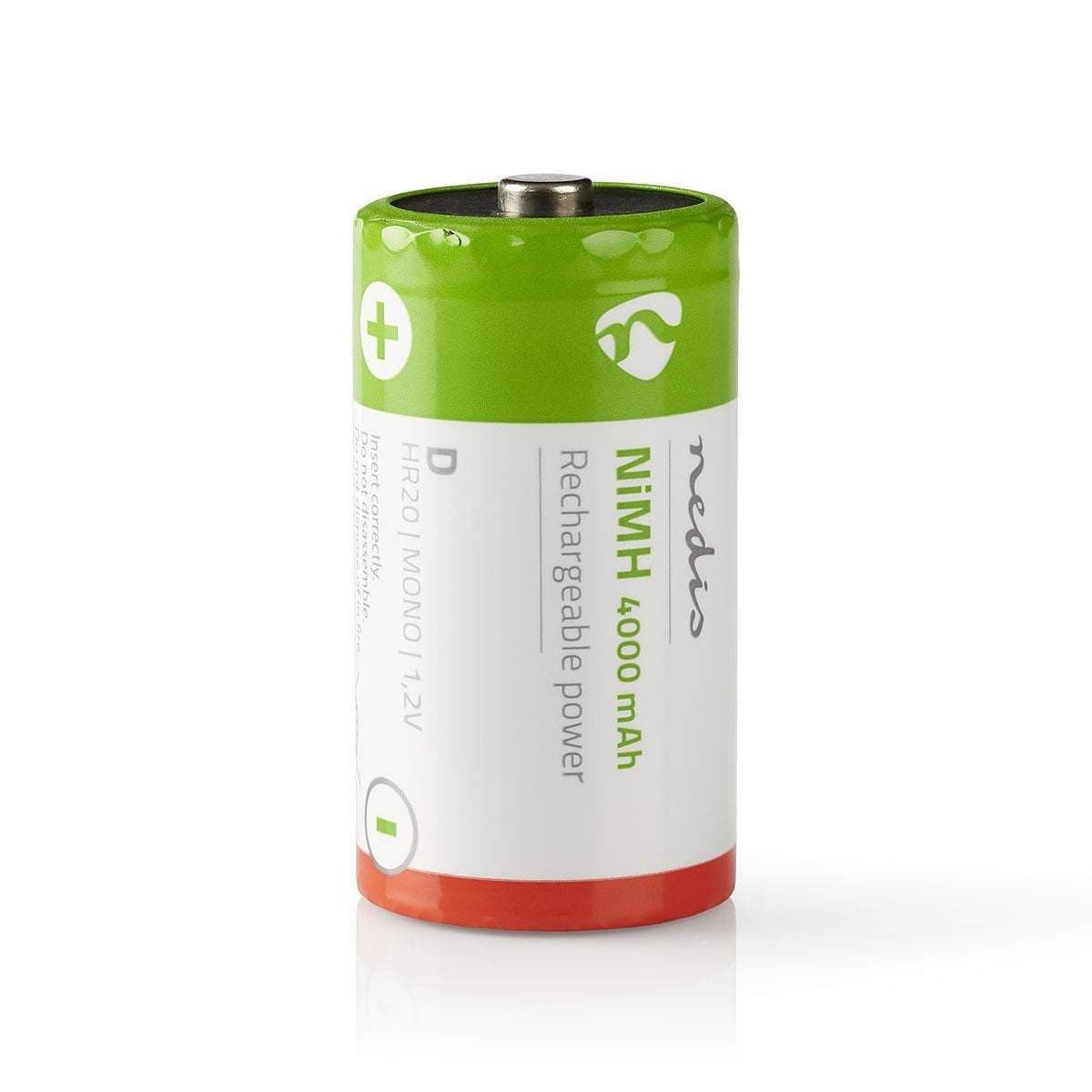 Ladattava Ni-MH-Akku D | 1.2 V DC | 4000 mAh | Esiladattu | 2 - Läpipainopakkaus | HR20 | Punainen / Vihreä