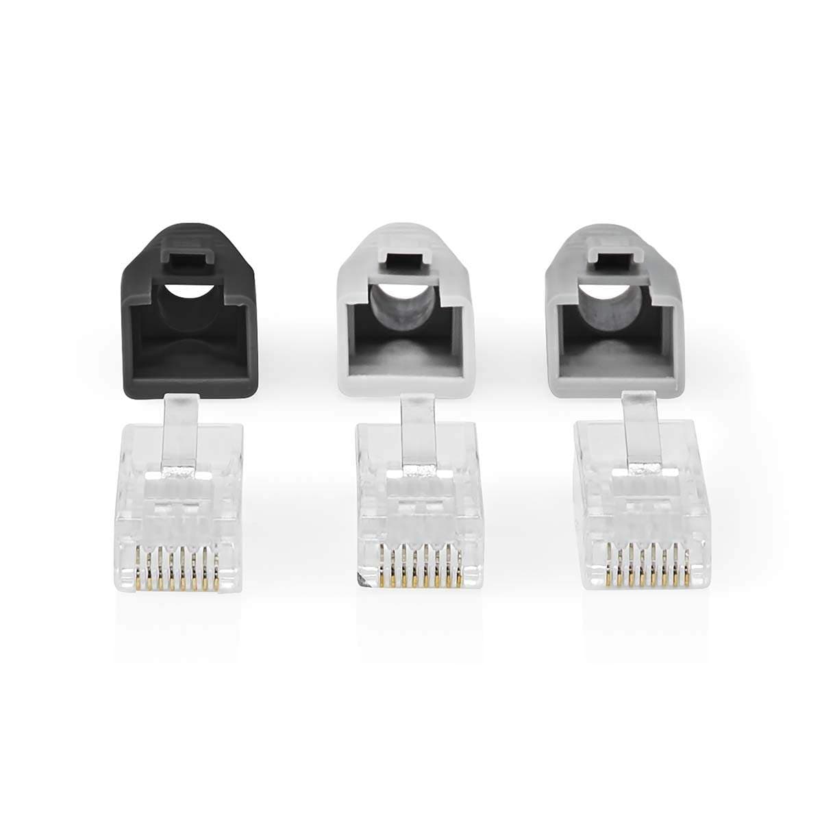 RJ45-liitin | RJ45 Pass Through | Kiinteä/juosteinen UTP CAT6 | Suora | Kullattu | 10 kpl | PVC | Harmaa / Musta / Valkoinen | L