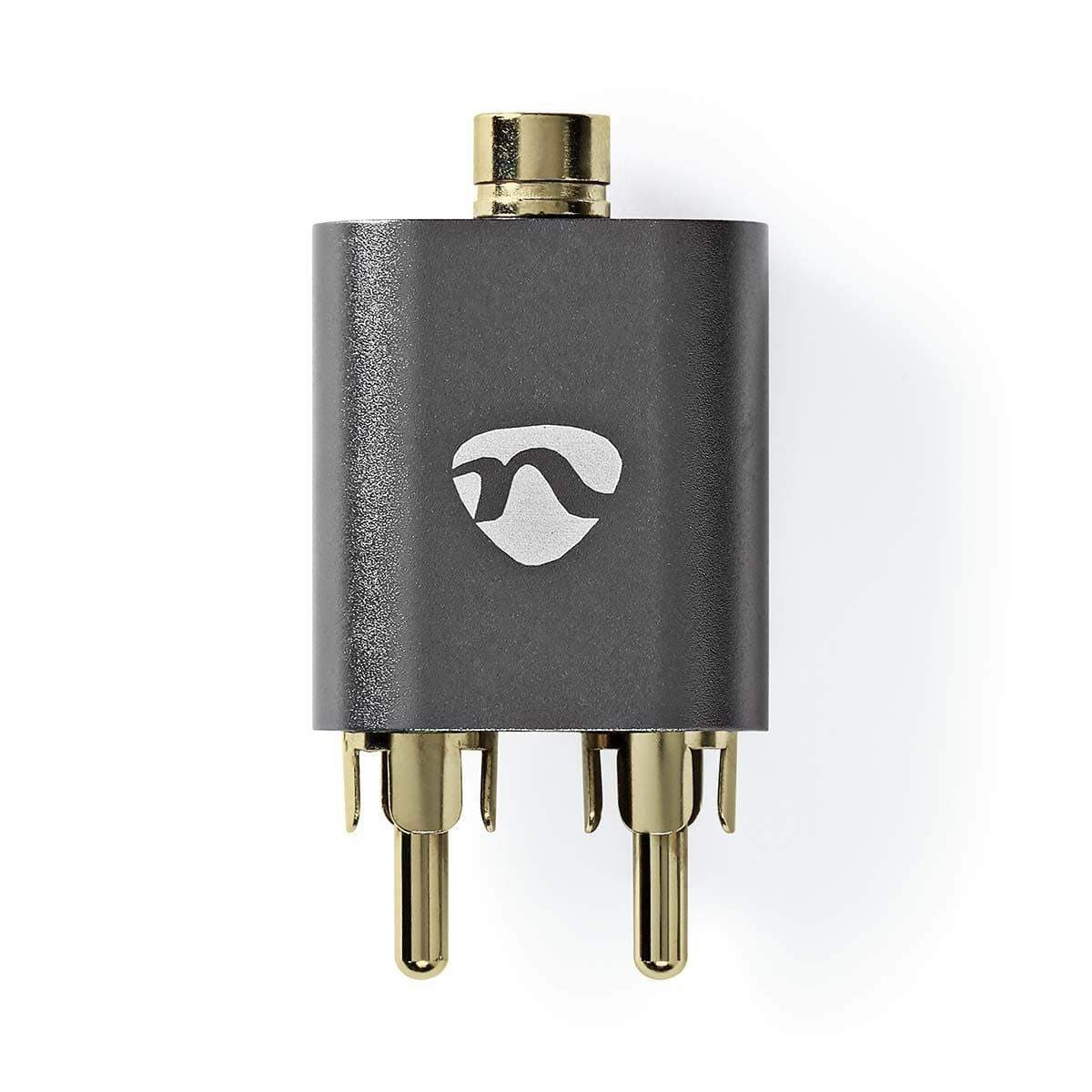 Stereoäänisovitin | 2x RCA uros | 3.5 mm naaras | Kullattu | Suora | Alumiini | Gun Metal Harmaa | 1 kpl | Laatikko kannella ja