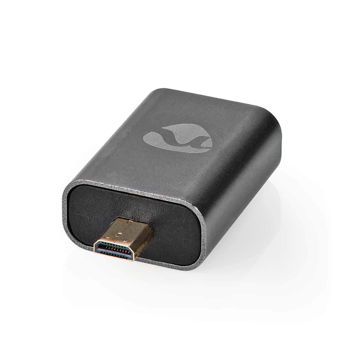 HDMI™ -sovitin | HDMI™ Micro / HDMI™ uros | HDMI naaras / HDMI™ Ulostulo | Kullattu | Suora | Alumiini | Gun Metal Harmaa | 1 kp