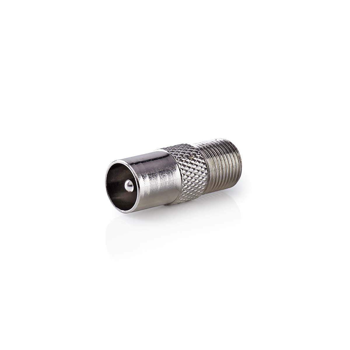 Satelliitti- ja antenni-sovitin | IEC (Coax) Uros | F naaras | Niklattu | 75 Ohm | Suora | Metalli | Hopea | 1 kpl | Laatikko