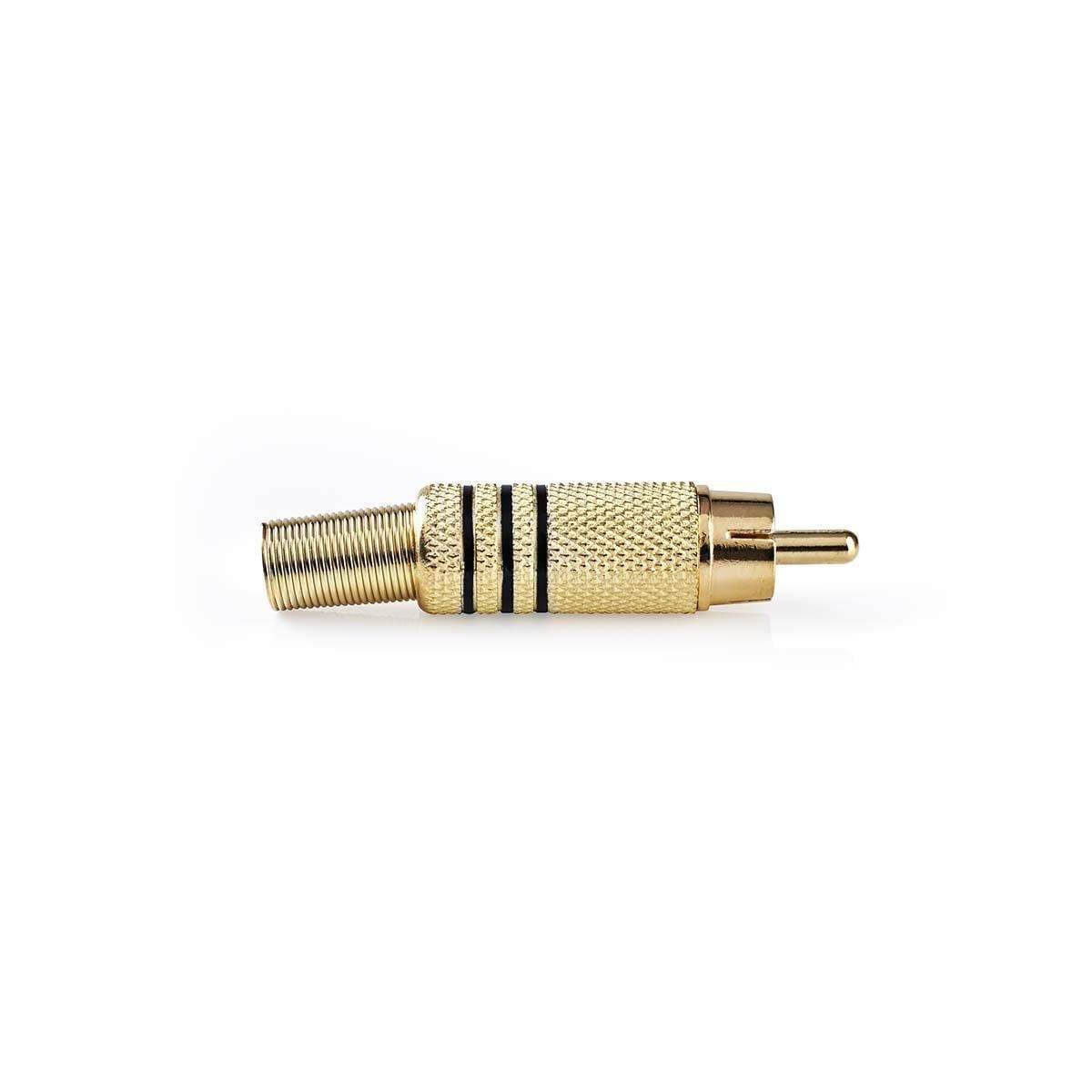 RCA Liitin | Suora | Uros | Kullattu | Juotin | Kaapelin läpitulomitta: 7.0 mm | Metalli | Kulta / Musta | 10 kpl | Muovipussi
