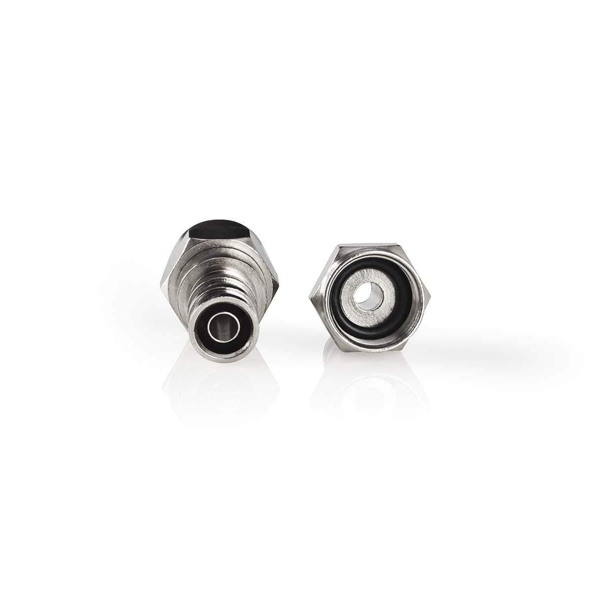 F-liitin | Suora | Uros | Niklattu | 75 Ohm | Puristettava | Kaapelin läpitulomitta: 5.5 mm | Kupari | Hopea | 2 kpl | Ikkunalli