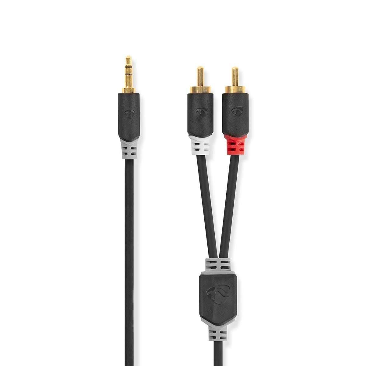 Stereoäänikaapeli | 3.5 mm uros | 2x RCA uros | Kullattu | 3.00 m | Pyöreä | Antrasiitti | Laatikko