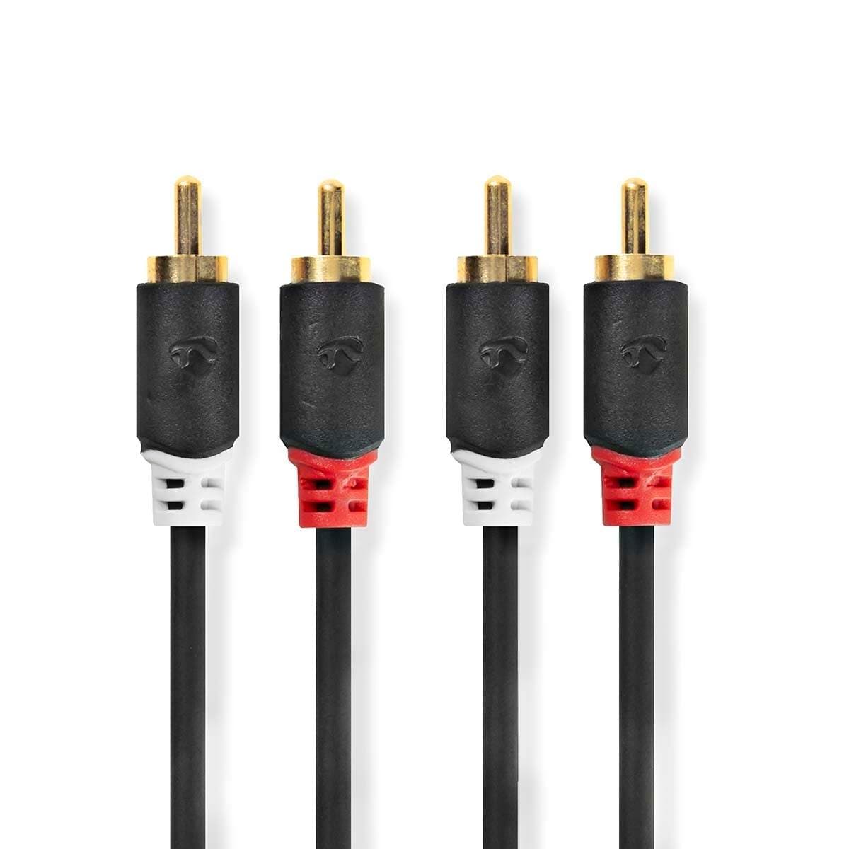 Stereoäänikaapeli | 2x RCA uros | 2x RCA uros | Kullattu | 10.0 m | Pyöreä | Antrasiitti | Laatikko