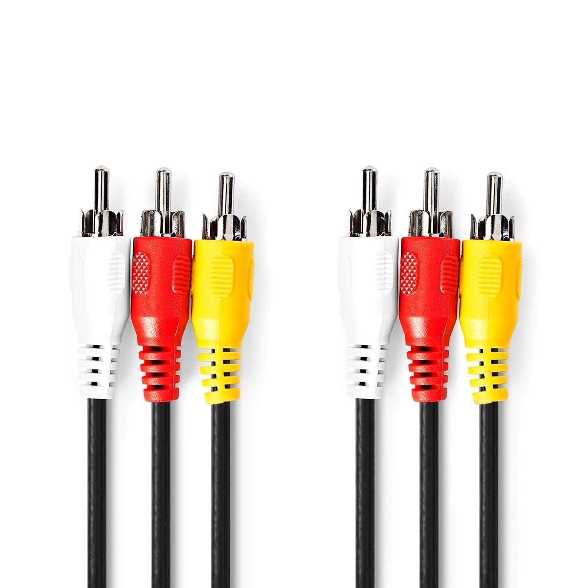 Komposiittivideokaapeli | 3x RCA uros | 3x RCA uros | Niklattu | 480p | 2.00 m | Pyöreä | PVC | Musta | Label