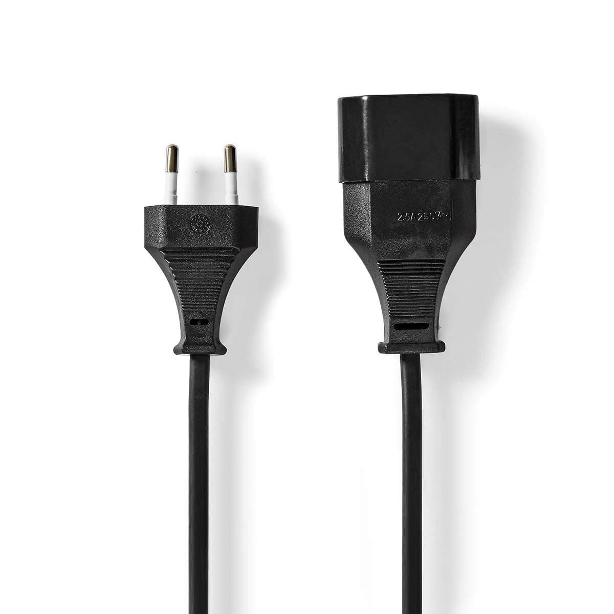Sähköjohto | Euro Uros | Euro Nainen | Suora | Suora | Niklattu | 2.00 m | Pyöreä | PVC | Musta | Label