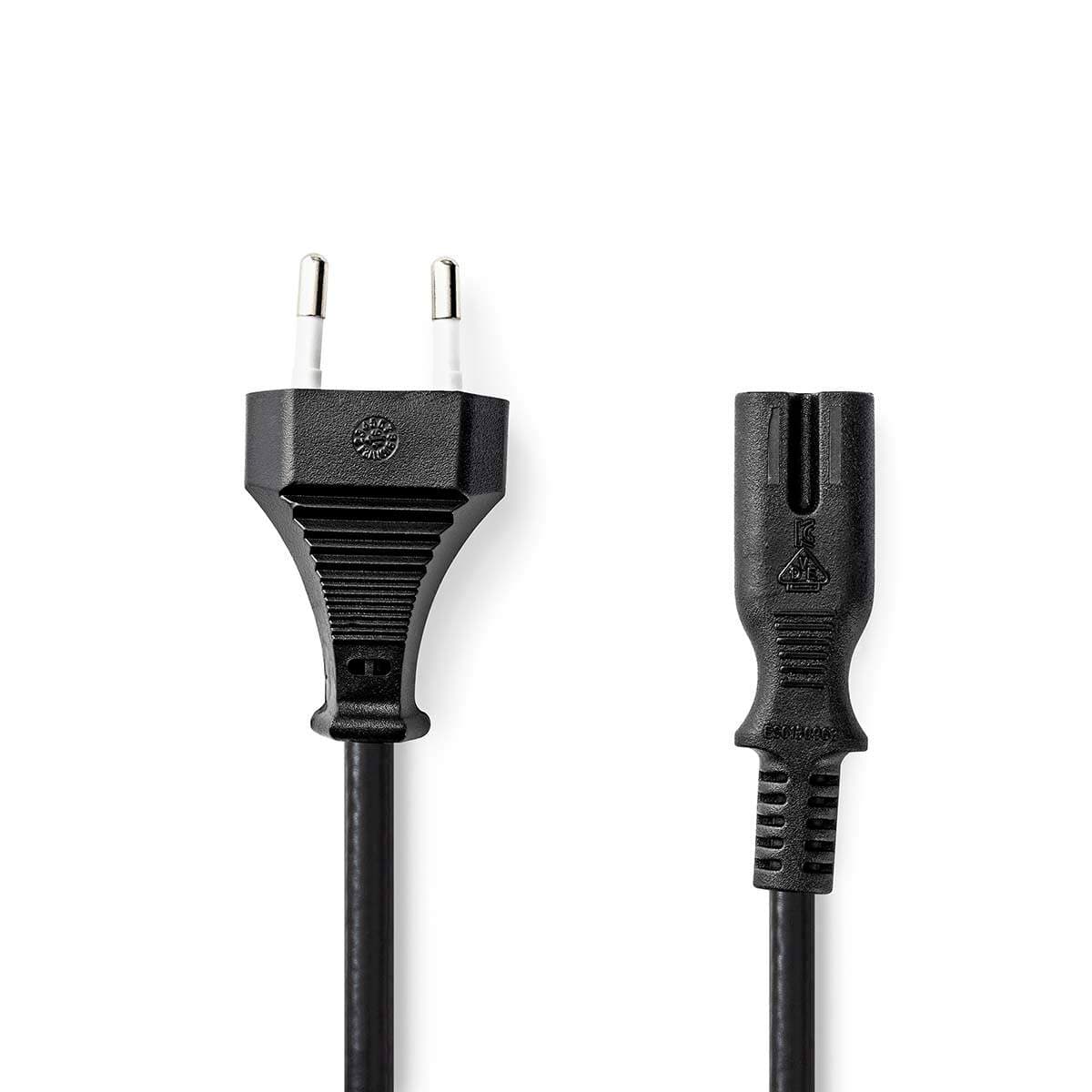 Sähköjohto | Euro Uros | IEC-320-C7 | Suora | Suora | Niklattu | 3.00 m | Litteä | PVC | Musta | Label